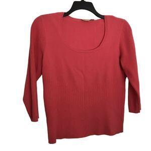 Caslon Pink Lightweight Scoop Neck Sweater - Size Medium - 3/4 Sleeves - Ribbed